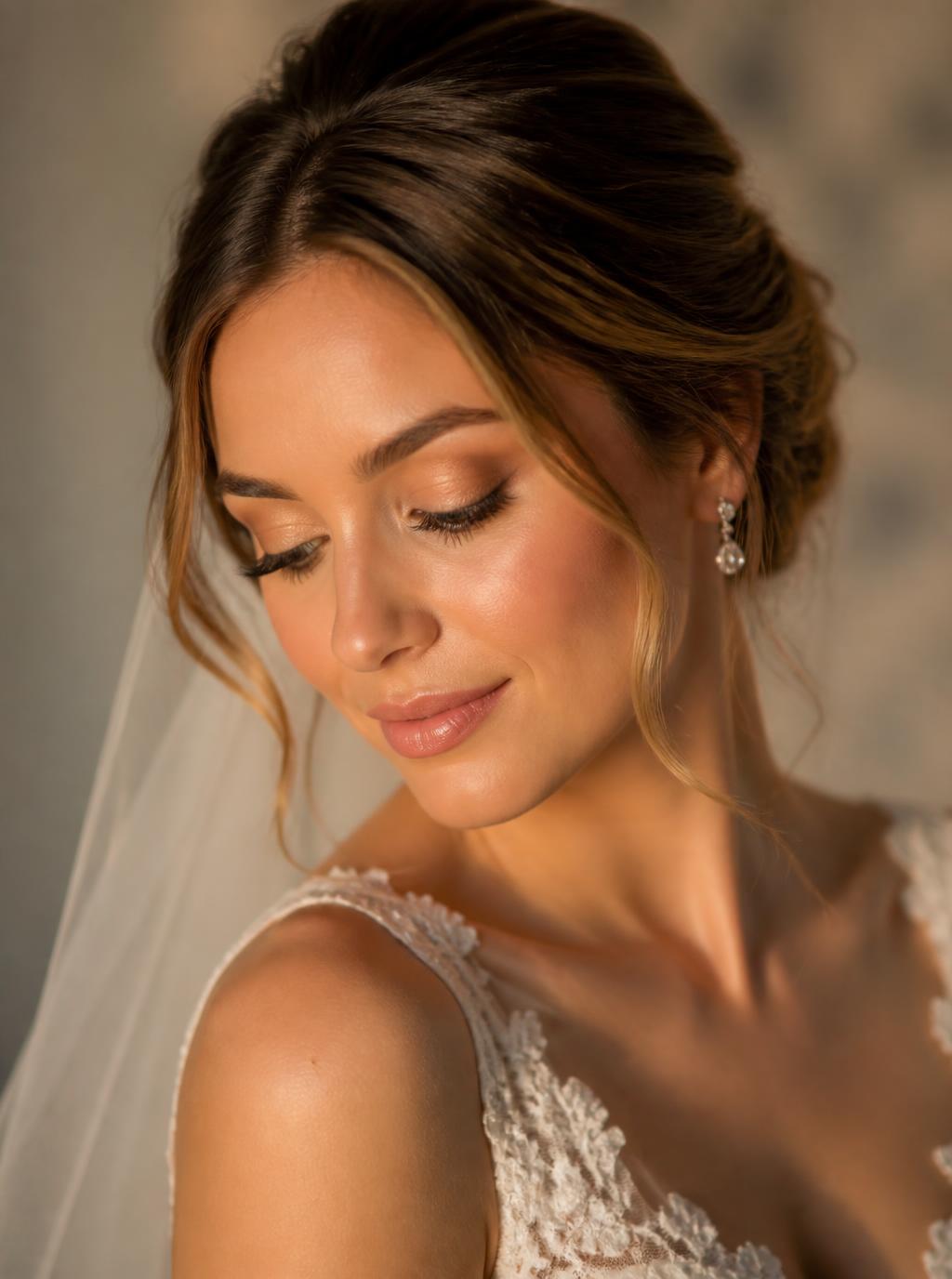 Bruidsmake-up en elegante opgestoken haarstijl door Anastasia